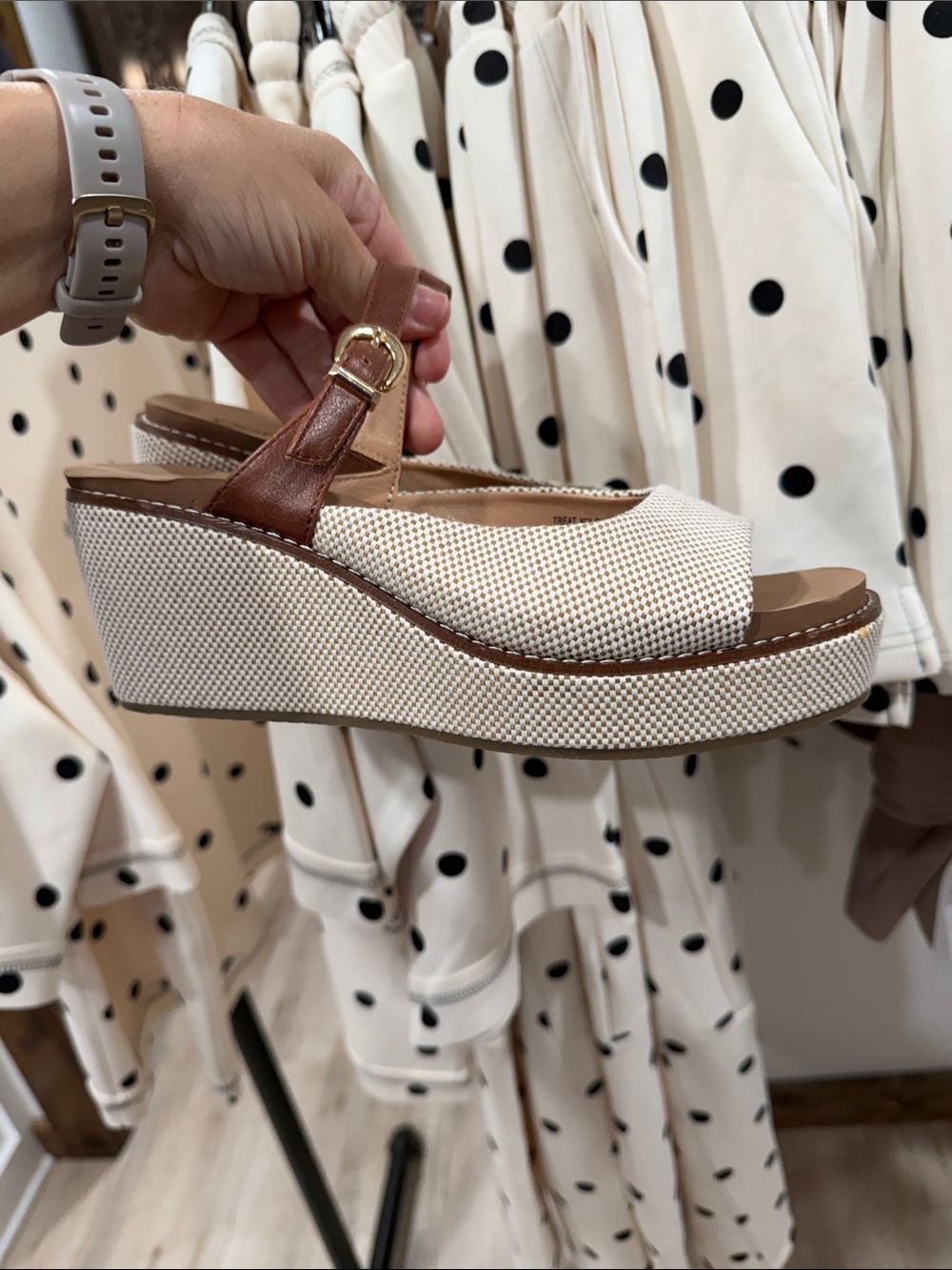 Corkys White & Brown Braided Wedge Sandals - Picture 2 of 5